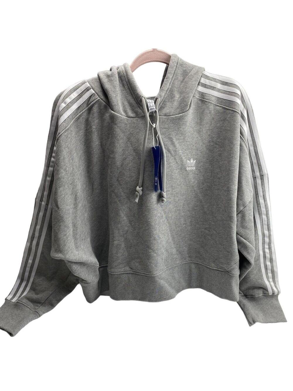 Adidas Grey Cropped Hoodie Women’s 2X Plus Size Drawstring Pullover Sweatshirt